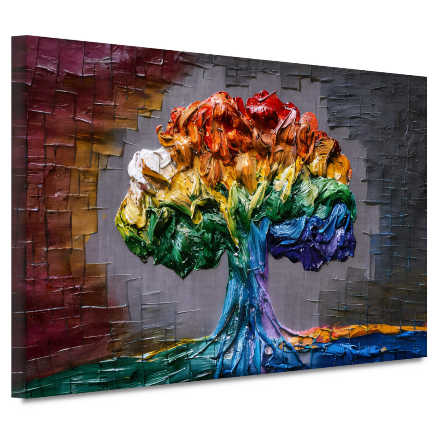 Levendige Impressie van een Kleurrijke Boom canvas