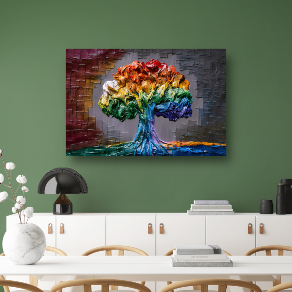 Levendige Impressie van een Kleurrijke Boom canvas