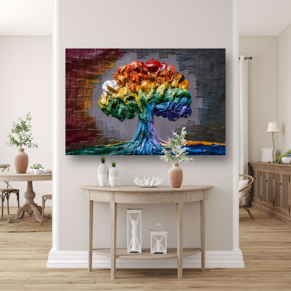Levendige Impressie van een Kleurrijke Boom canvas