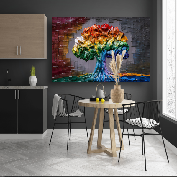Levendige Impressie van een Kleurrijke Boom canvas