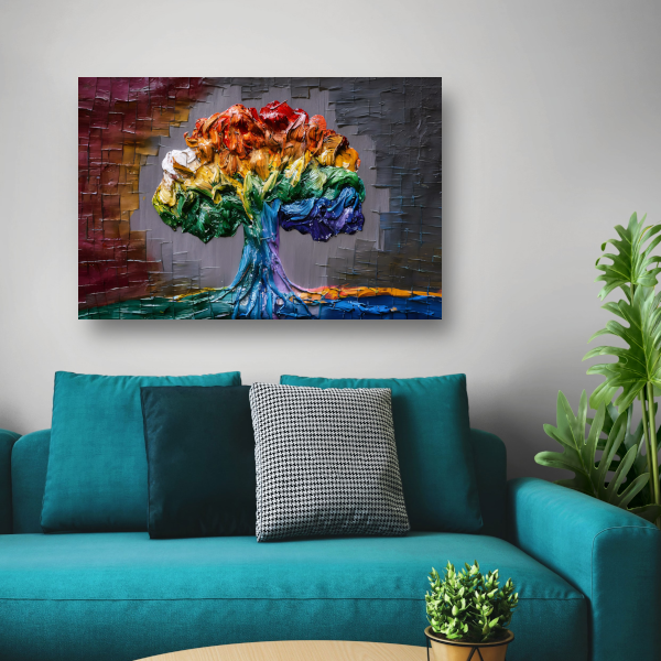 Levendige Impressie van een Kleurrijke Boom canvas