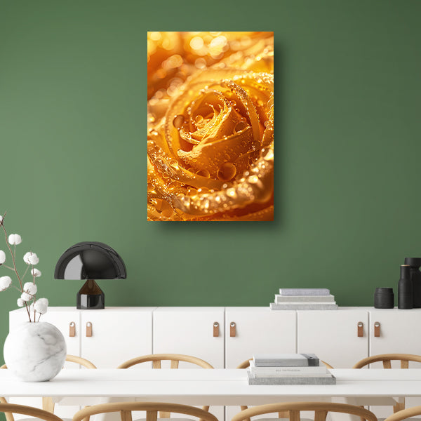 Gouden Roos Versierd met Fonkelende Waterdruppels poster