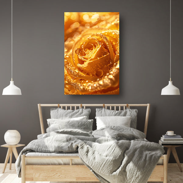 Gouden Roos Versierd met Fonkelende Waterdruppels poster