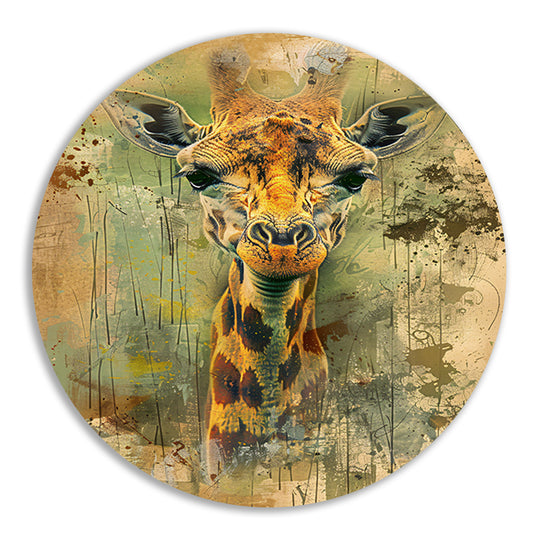 Abstract giraffe portret op rustieke achtergrond aluminium muurcirkel