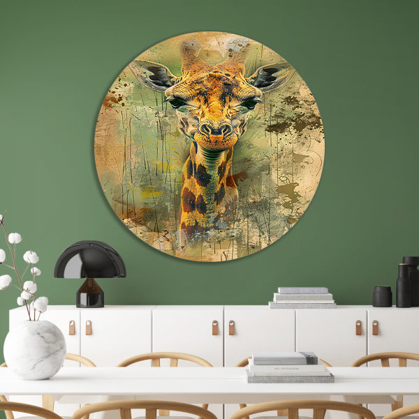 Abstract giraffe portret op rustieke achtergrond aluminium muurcirkel