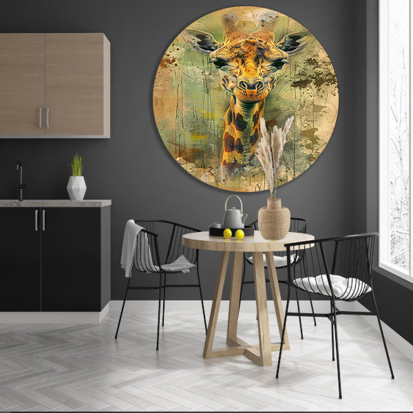 Abstract giraffe portret op rustieke achtergrond aluminium muurcirkel