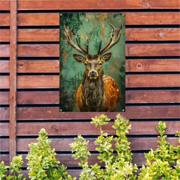 Hert met kleurrijke abstracte achtergrond tuinposter