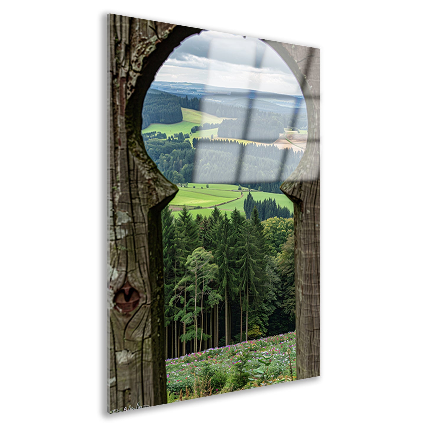 Sleutelgat naar een weelderig landschap acrylglas