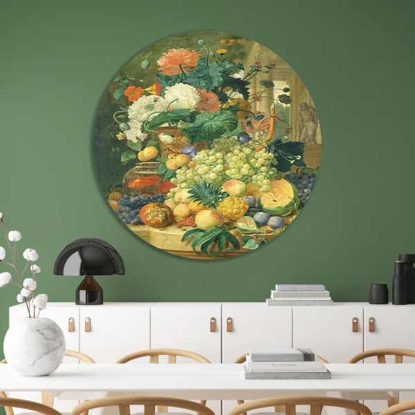Stilleven met bloemen en fruit - Jean François Eliaerts aluminium muurcirkel