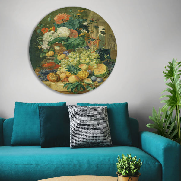 Stilleven met bloemen en fruit - Jean François Eliaerts aluminium muurcirkel