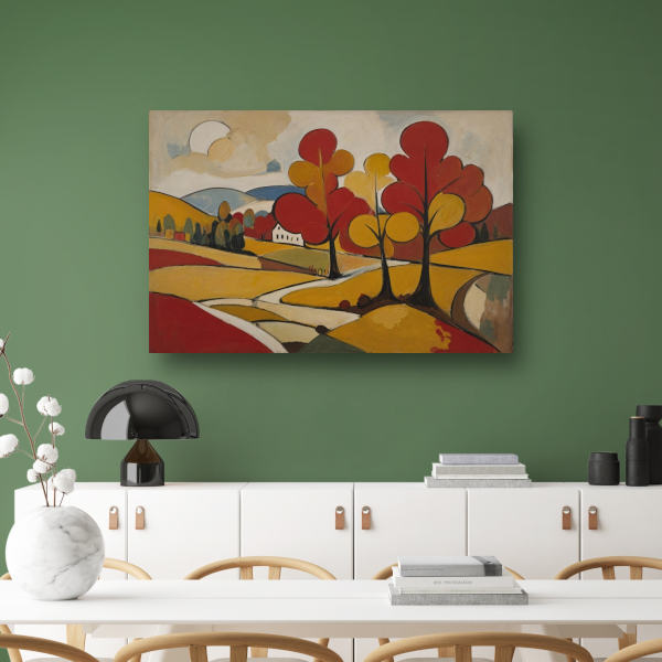 Herfsttafereel met Rode en Gouden Bladeren poster