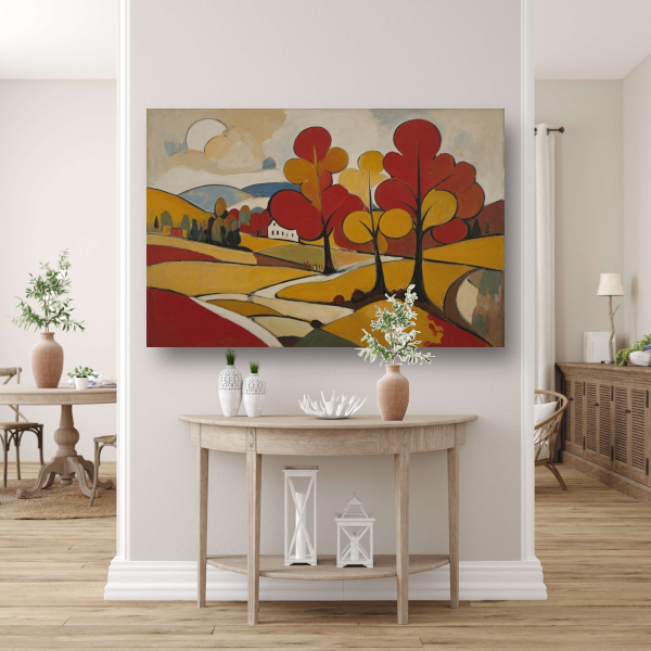 Herfsttafereel met Rode en Gouden Bladeren poster
