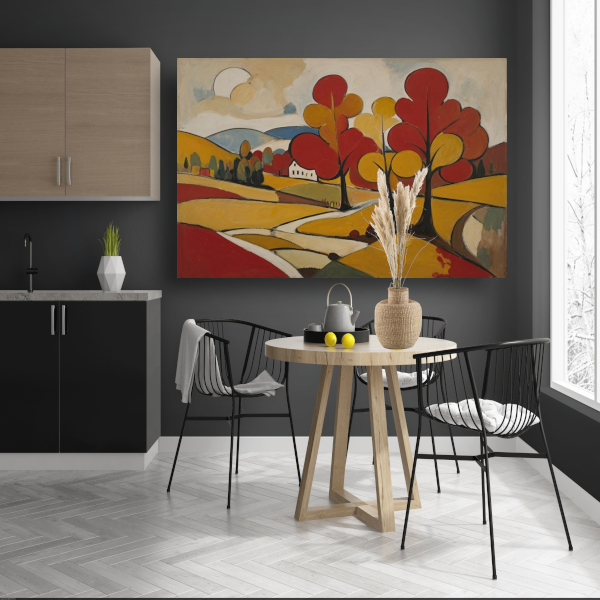 Herfsttafereel met Rode en Gouden Bladeren poster