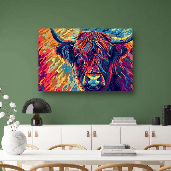Kleurrijk schilderij van Schotse hooglander canvas