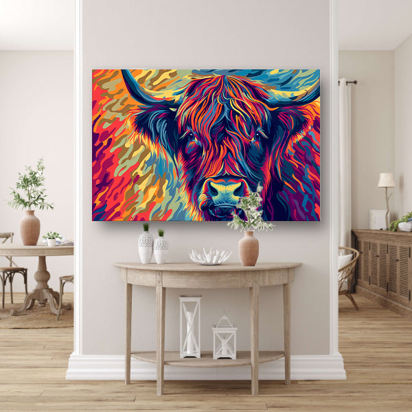 Kleurrijk schilderij van Schotse hooglander canvas