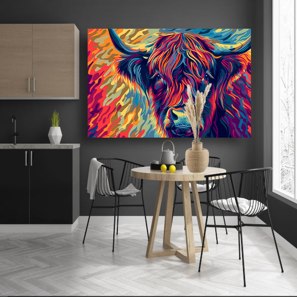 Kleurrijk schilderij van Schotse hooglander canvas