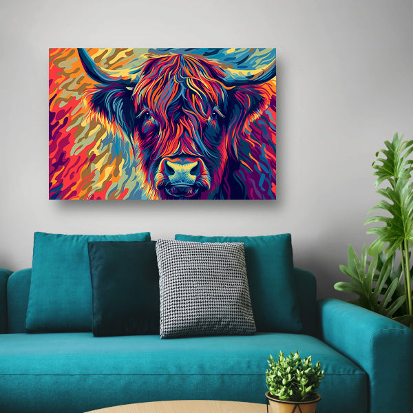 Kleurrijk schilderij van Schotse hooglander canvas