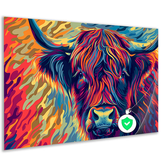 Kleurrijk schilderij van Schotse hooglander poster