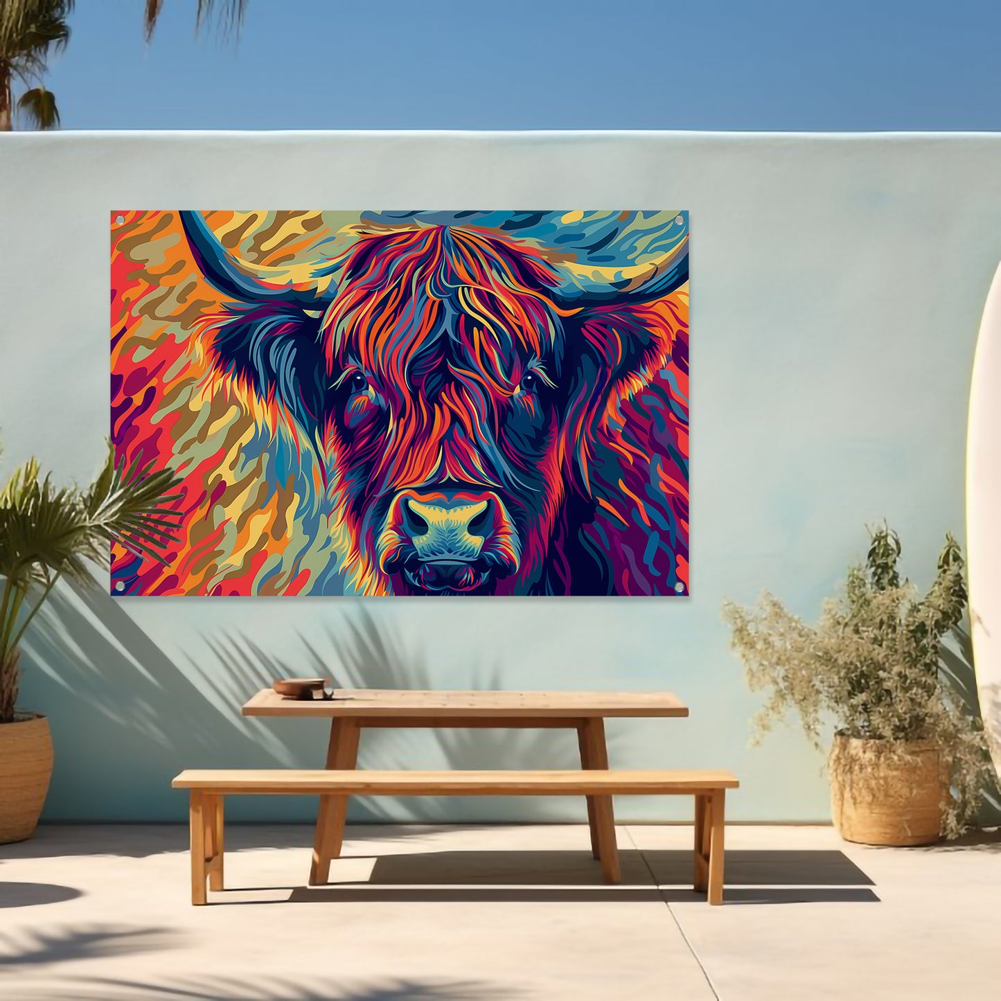 Kleurrijk schilderij van Schotse hooglander tuinposter