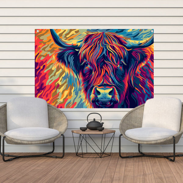 Kleurrijk schilderij van Schotse hooglander tuinposter