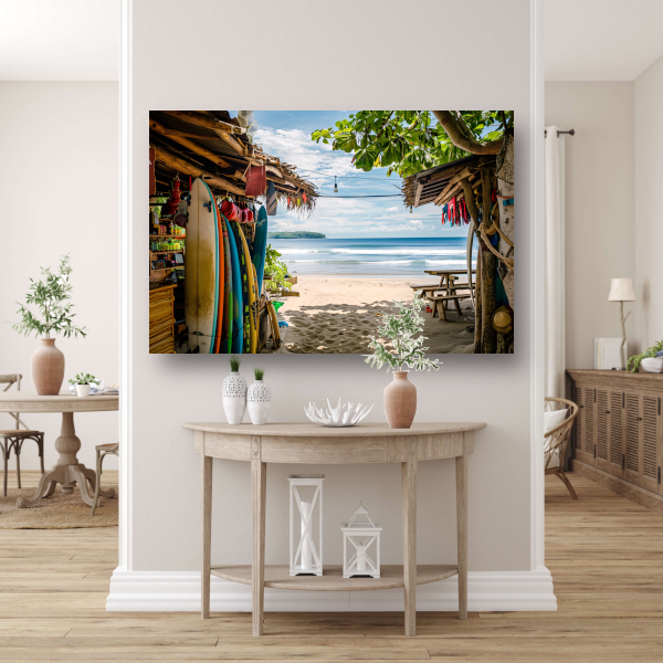Tropisch Strand met Surfshop en Golven poster