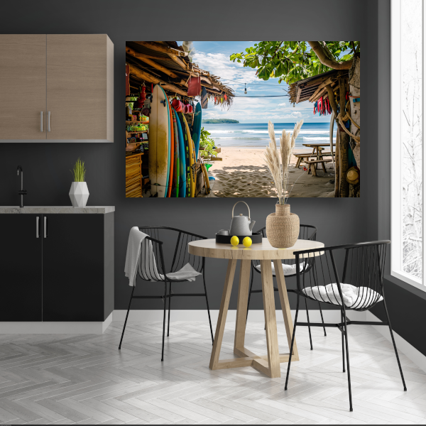 Tropisch Strand met Surfshop en Golven poster