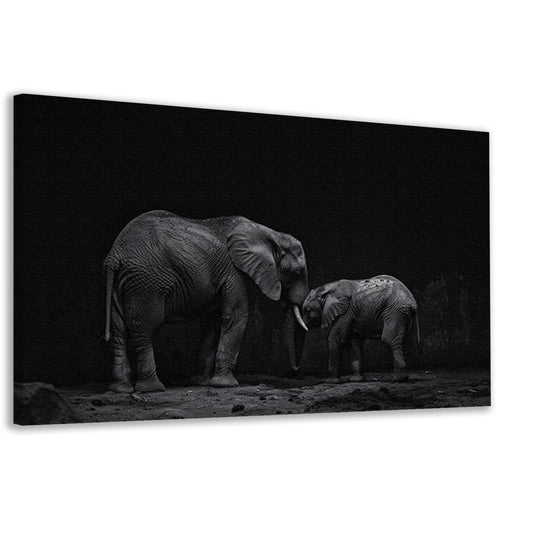 Zwart-wit olifanten moeder en kalf kunst canvas