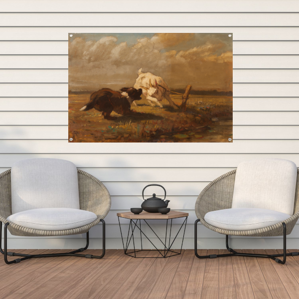 Geiten en Hond Vechtend - Henriëtte Ronner-Knip tuinposter