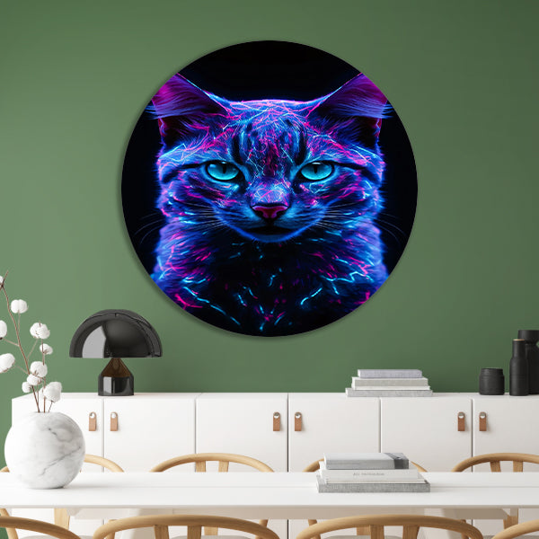 Adembenemend neon kat portret in kleuren forex muurcirkel