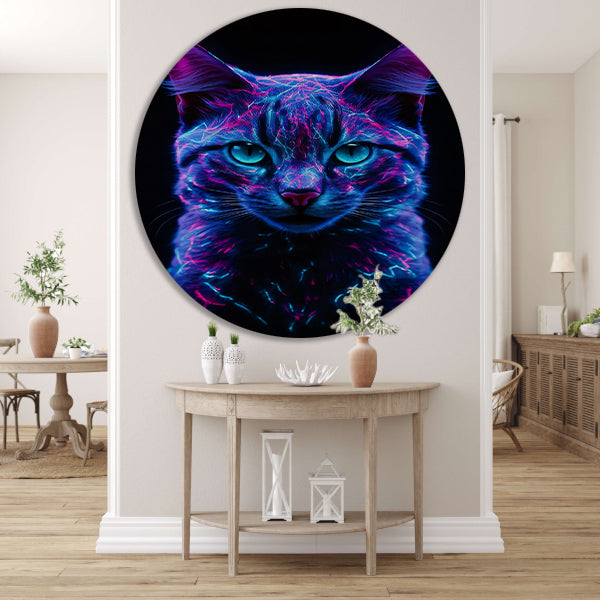 Adembenemend neon kat portret in kleuren forex muurcirkel