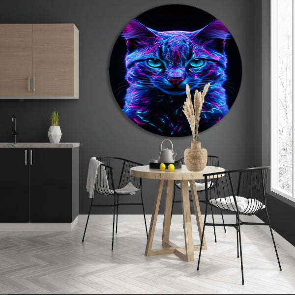 Adembenemend neon kat portret in kleuren forex muurcirkel