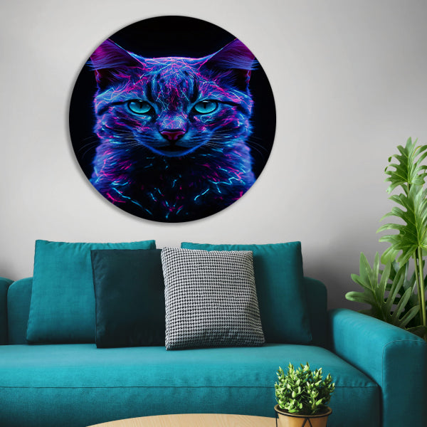 Adembenemend neon kat portret in kleuren forex muurcirkel