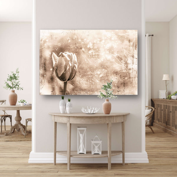 Minimalistische sepia lijntekening van tulp poster