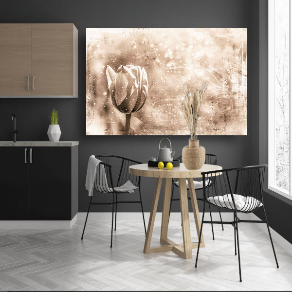 Minimalistische sepia lijntekening van tulp poster