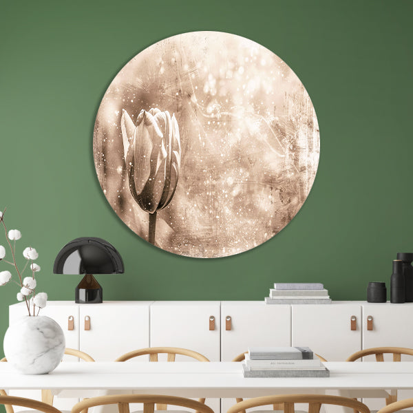 Minimalistische sepia lijntekening van tulp aluminium muurcirkel