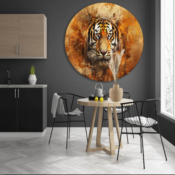 Indrukwekkend tijgerportret met abstracte achtergrond aluminium muurcirkel