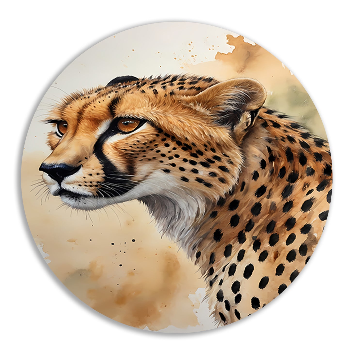Waterverf Cheetah Portret in Kleur aluminium muurcirkel