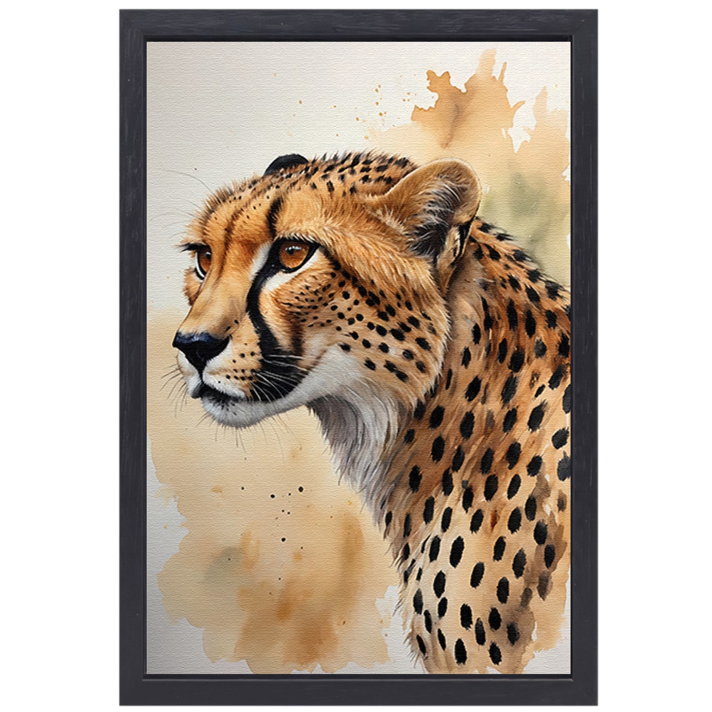 Waterverf Cheetah Portret in Kleur canvas met baklijst