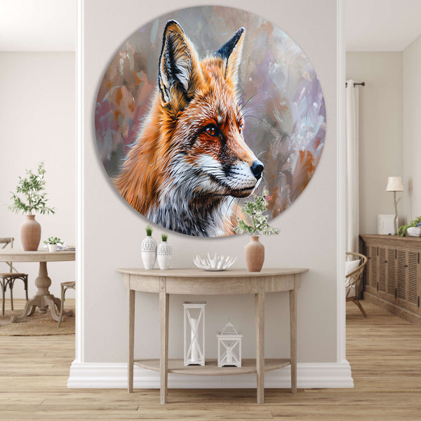 Realistisch en gedetailleerd schilderij van een vos aluminium muurcirkel