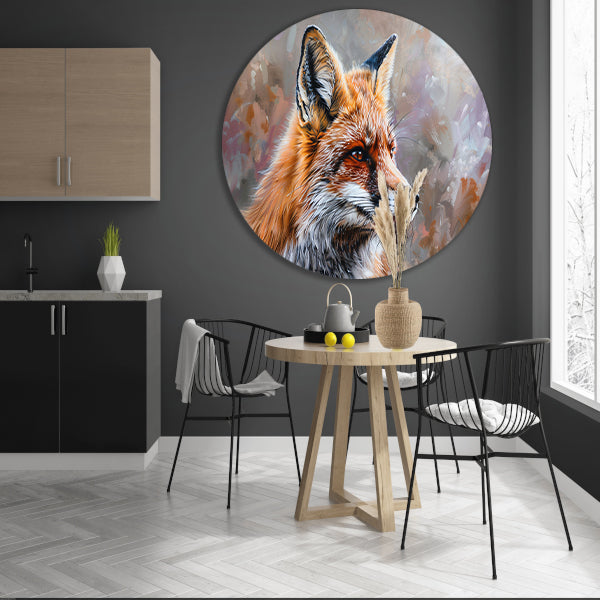 Realistisch en gedetailleerd schilderij van een vos aluminium muurcirkel