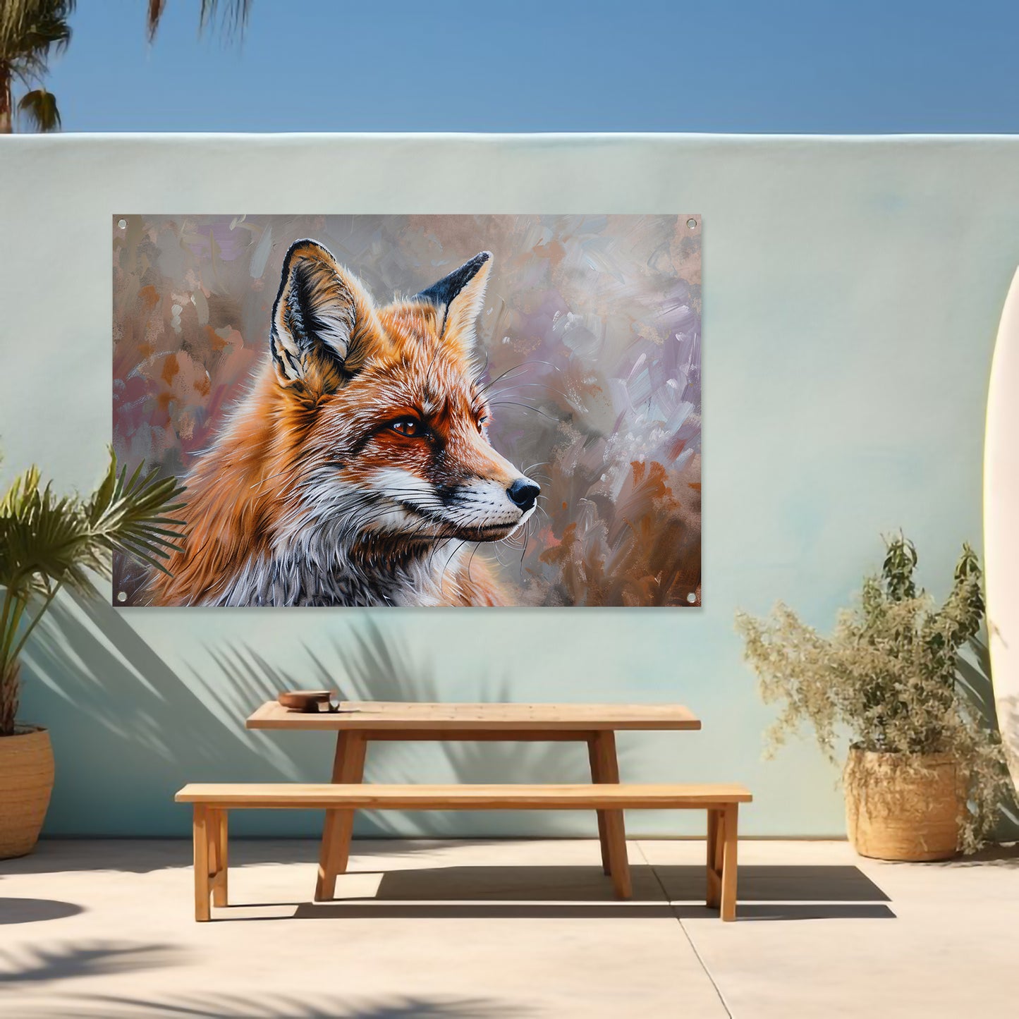 Realistisch en gedetailleerd schilderij van een vos tuinposter