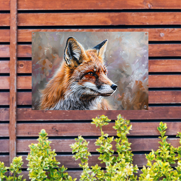 Realistisch en gedetailleerd schilderij van een vos tuinposter