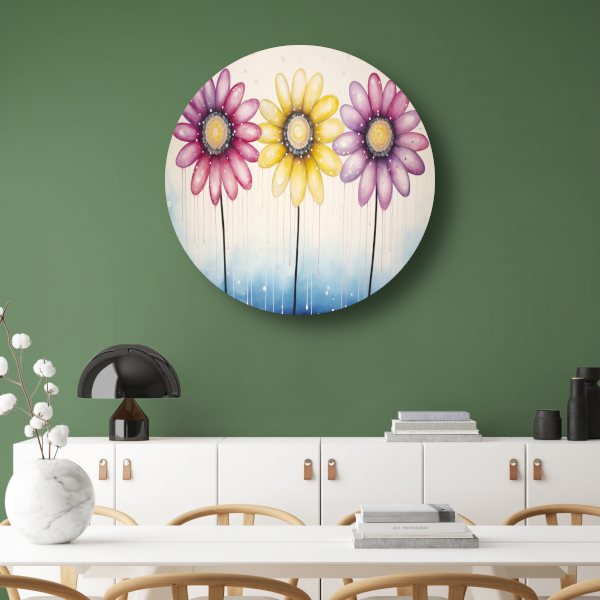 Blauwe bloemen op witte achtergrond aluminium muurcirkel