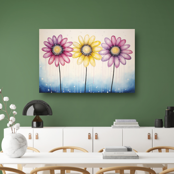 Blauwe bloemen op witte achtergrond canvas met baklijst