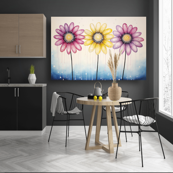 Blauwe bloemen op witte achtergrond canvas met baklijst