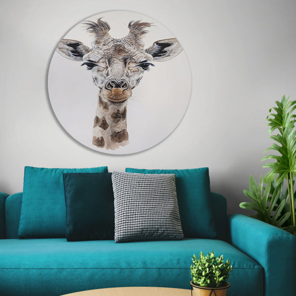 Gedetailleerd schilderij van een giraffe gezicht forex muurcirkel