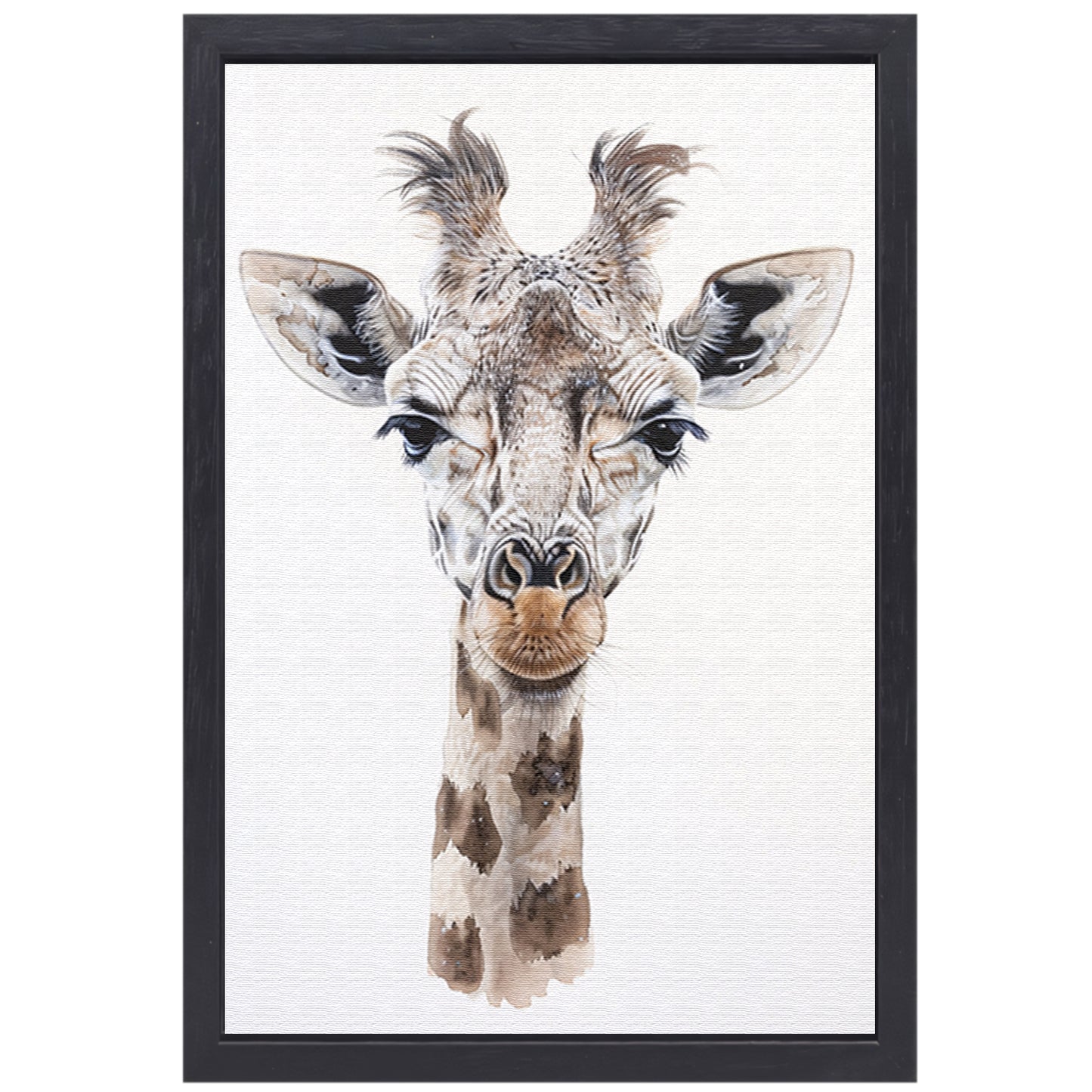 Gedetailleerd schilderij van een giraffe gezicht canvas met baklijst