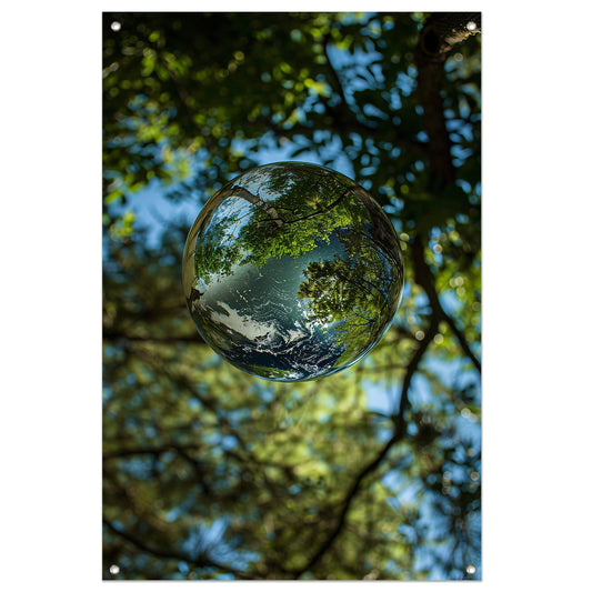 Glazen bol met bomen reflectie tuinposter