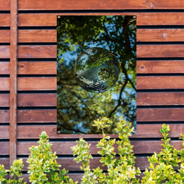 Glazen bol met bomen reflectie tuinposter