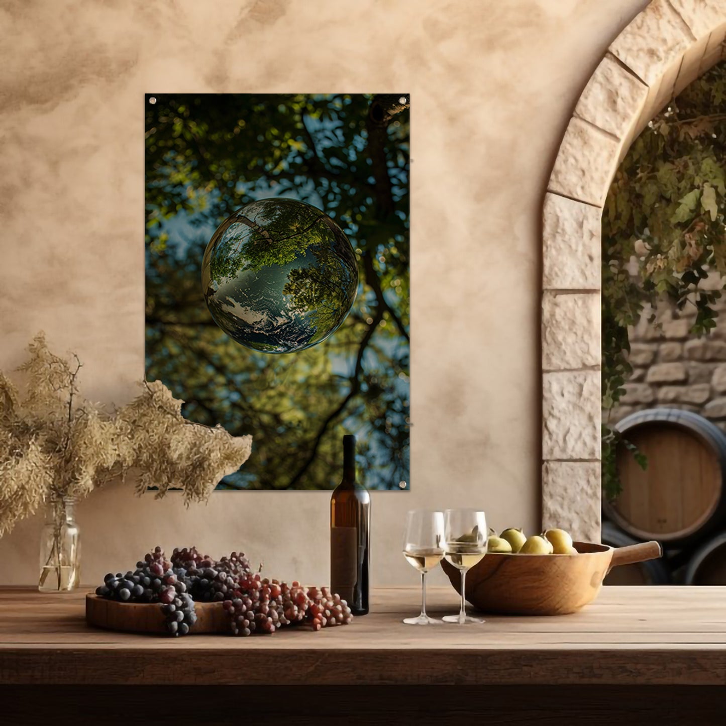 Glazen bol met bomen reflectie tuinposter